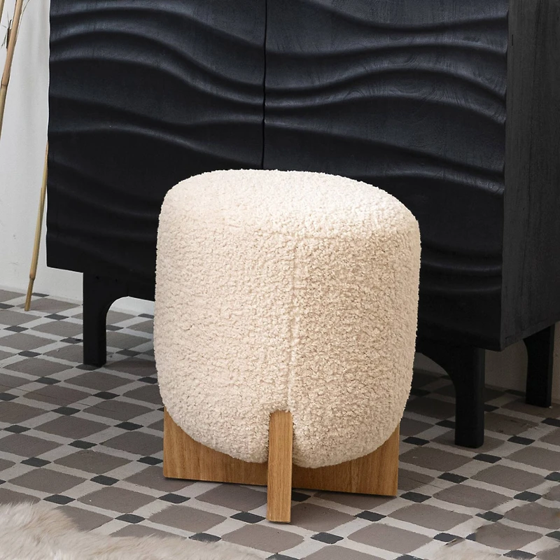 Hello Honey® White Bouclé Fabric Upholstered Ottoman