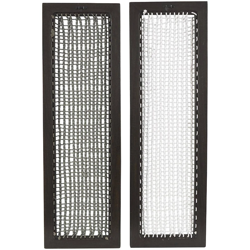 12" x 38" Dark Brown Mango Wood & Macrame Handmade Wall Décor Set