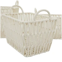 White Cotton Handmade Storage Basket with Handles Set of 3 12", 11", 10"