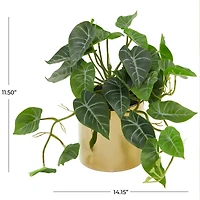 The Novogratz 14" Green Faux Foliage Pothos Artificial Plant With Gold Porcelain Pot