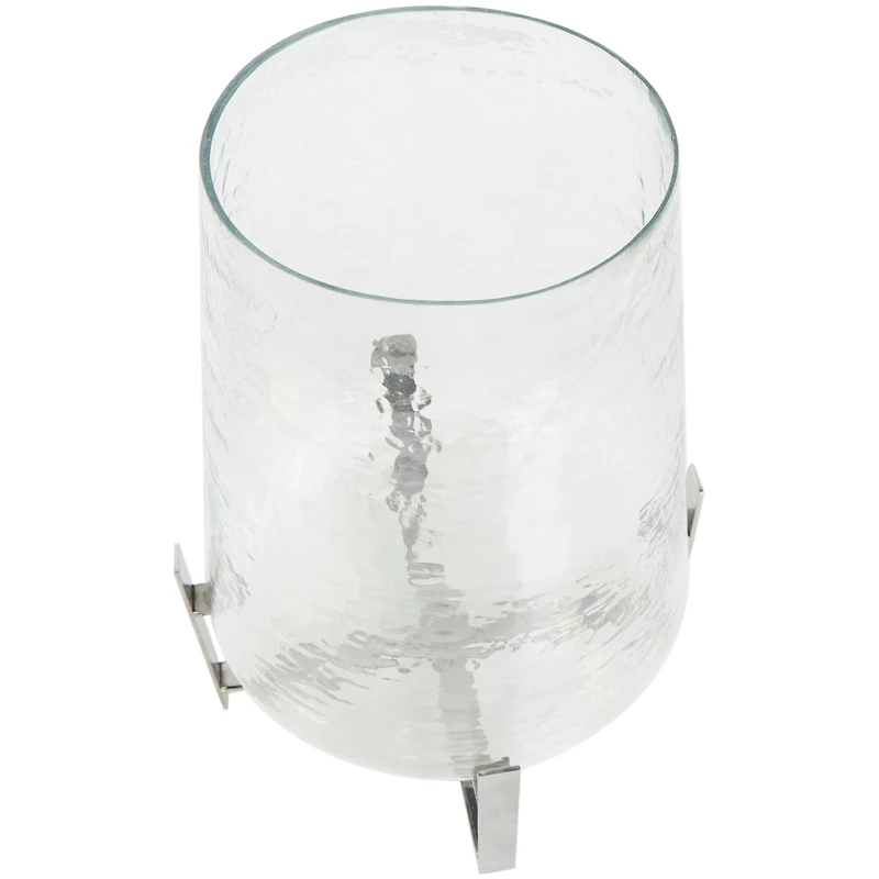 16" Clear Glass & Stainless Steel Hurricane Candle Holder
