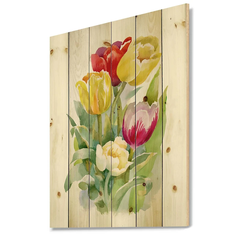 Designart - Bouquet of White and Red Tulips
