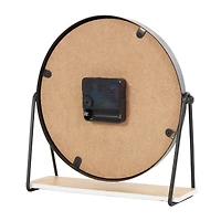 9" Black Metal Geometric Clock with Faux Wood Accents