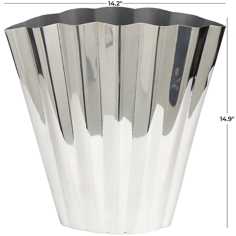 15" Silver Stainless Steel Vase with Zig Zag Edging