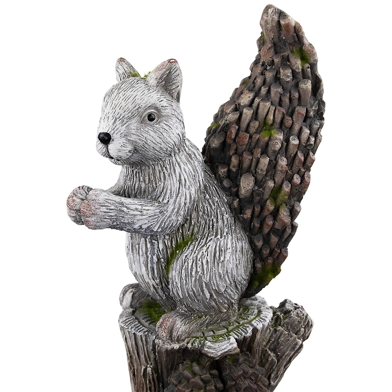 22.75" Squirrel on Tree Stump Outdoor Garden Statue