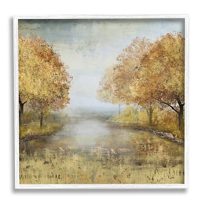 Stupell Industries Golden Autumn Tree Forest Landscape Wall Art in White Frame