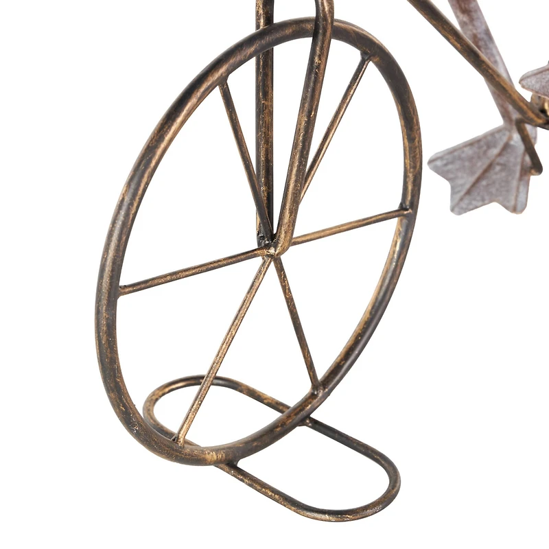 19.5" Frog on Bicycle Metal Garden Sculpture with Gold Accents