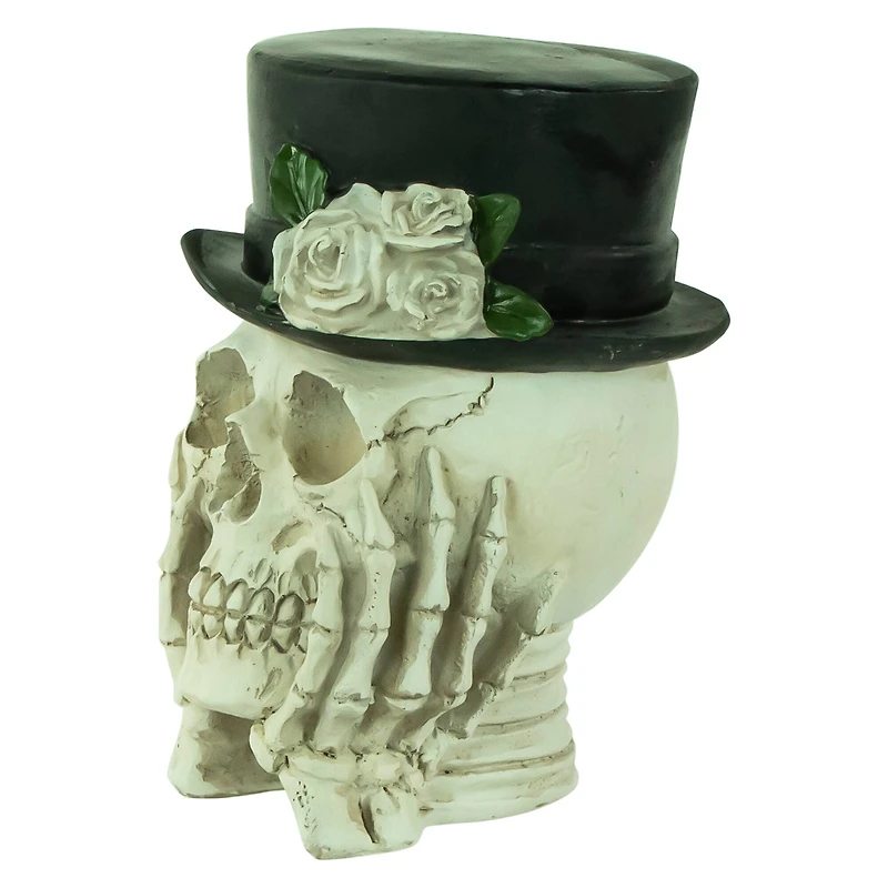 9" Skull with Top Hat & Roses