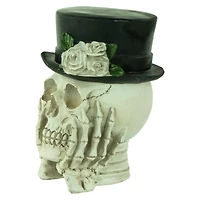 9" Skull with Top Hat & Roses