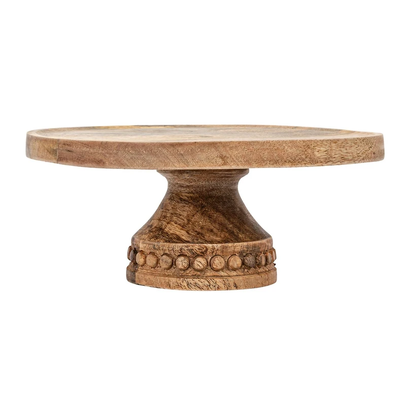 Hello Honey® 11.5" Hand-Carved Mango Wood Pedestal with Wood Beads