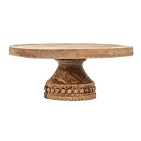 Hello Honey® 11.5" Hand-Carved Mango Wood Pedestal with Wood Beads