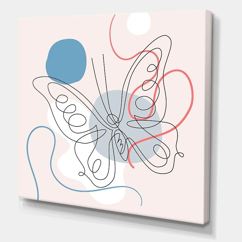 Designart - Butterfly One Line Drawing On Cubism Shapes III - Modern Canvas Wall Art Print