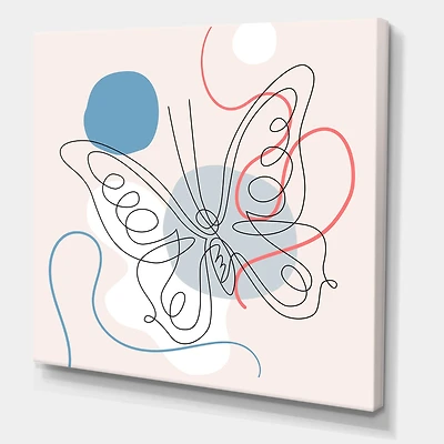 Designart - Butterfly One Line Drawing On Cubism Shapes III - Modern Canvas Wall Art Print