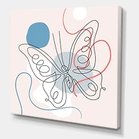 Designart - Butterfly One Line Drawing On Cubism Shapes III - Modern Canvas Wall Art Print