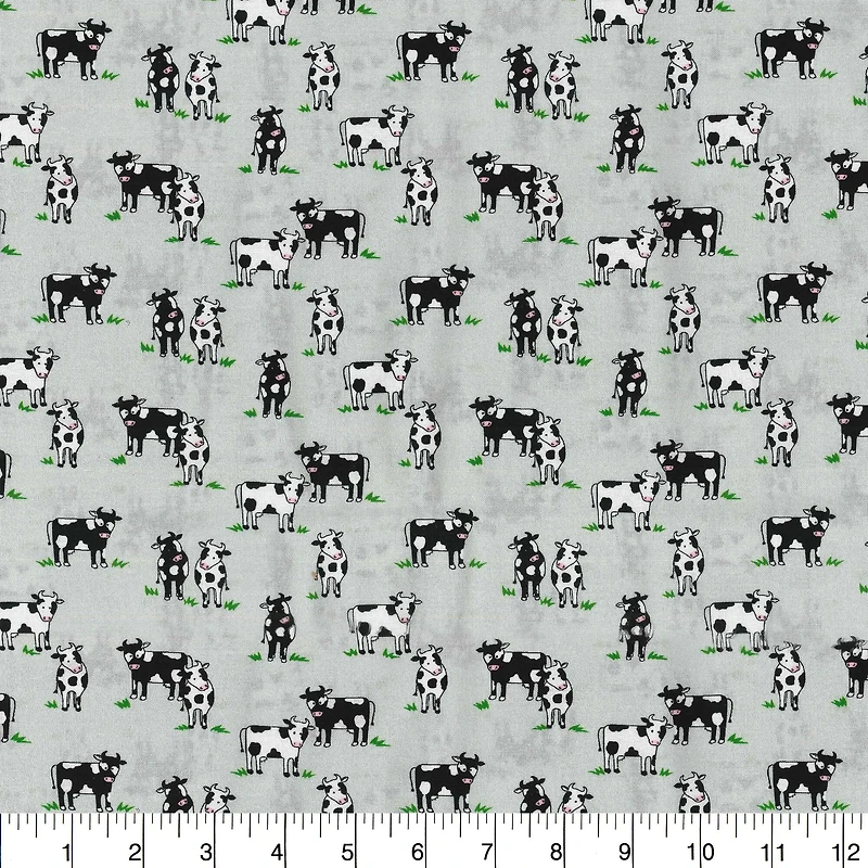 Fabric Traditions Cows on Gray Cotton Fabric