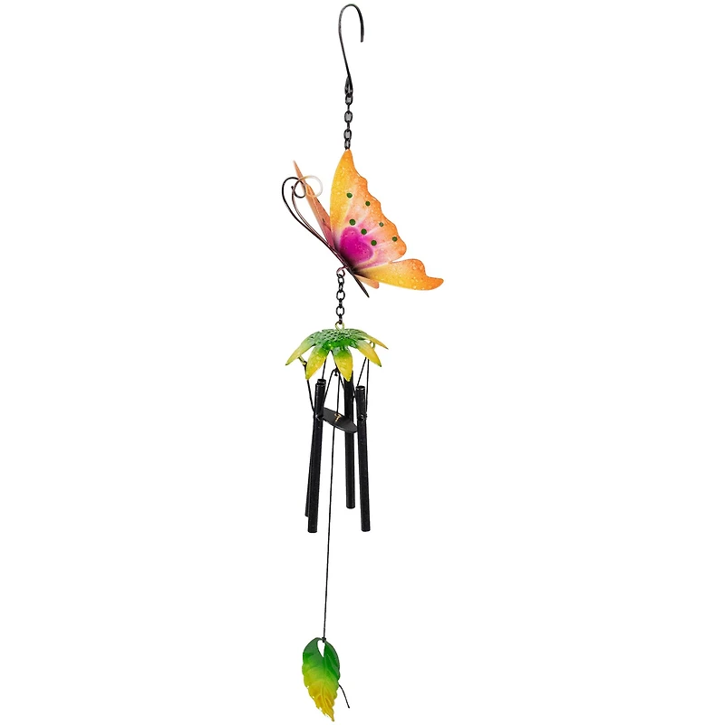 19" Orange Metal Butterfly Outdoor Garden Windchime