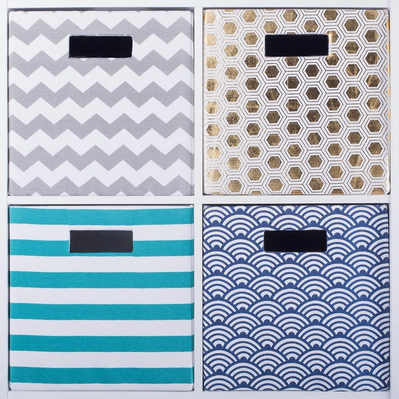 DII® 11" Nautical Blue Waves Cube Storage Bin