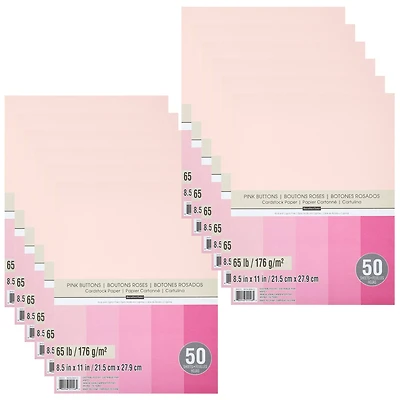 12 Packs: 50 ct. (600 total) Pink Buttons 8.5" x 11" Cardstock Paper by Recollections™