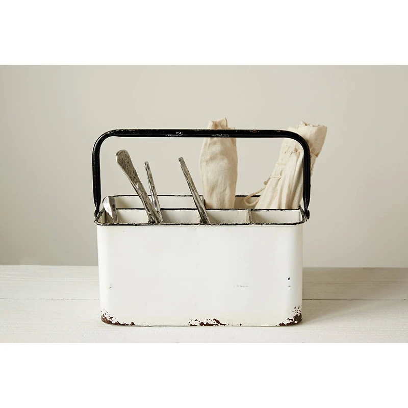 Hello Honey® Distressed White Metal Caddy With 6 Compartments
