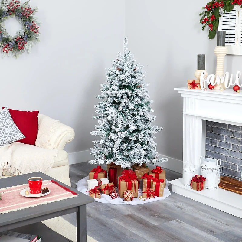 5ft. Pre-Lit Flocked Livingston Fir Pinecones Artificial Christmas Tree with Clear Warm LED Lights