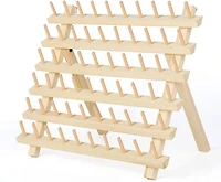 Natural 60-Spool Wooden Sewing Thread Organizer Rack