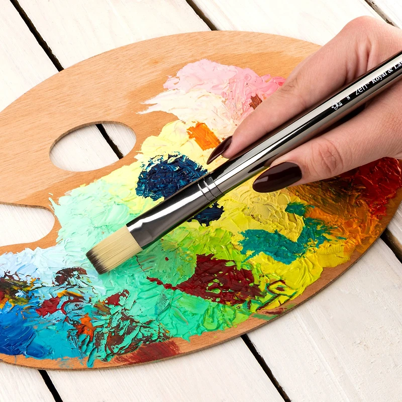 Zen® Series 53 Synthetic Oil & Acrylic Long Handle Flat Brush, Size 8