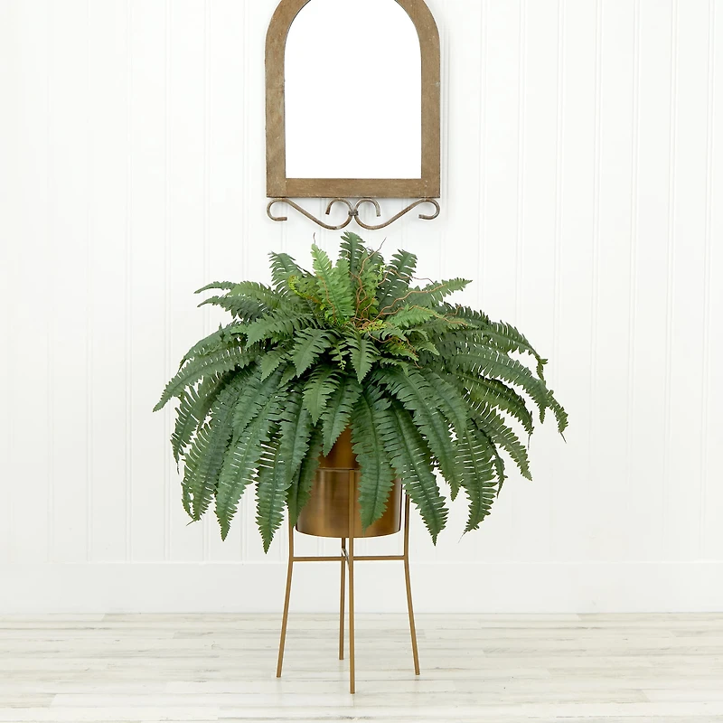 32" Artificial Boston Fern Plant with Metal Planter with Stand