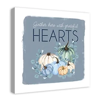 Gather Hearts Blue Mood Pumpkins Canvas Wall Art