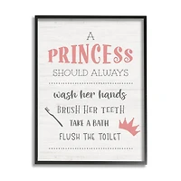Stupell Industries Princess Bathroom Rules Good Hygiene Phrases Pink Crown Framed Wall Art