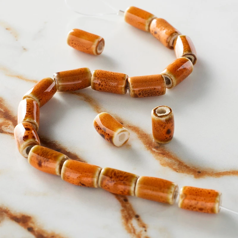 Orange Ceramic Tube Beads, 10mm by Bead Landing™