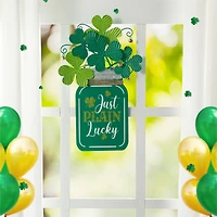 Glitzhome® 16" St. Patrick's Wooden Mason Jar with Shamrock Door Hanger