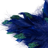 Plush Glittery Peacock Feather Star Shaped Christmas Ornament - 9" - Blue
