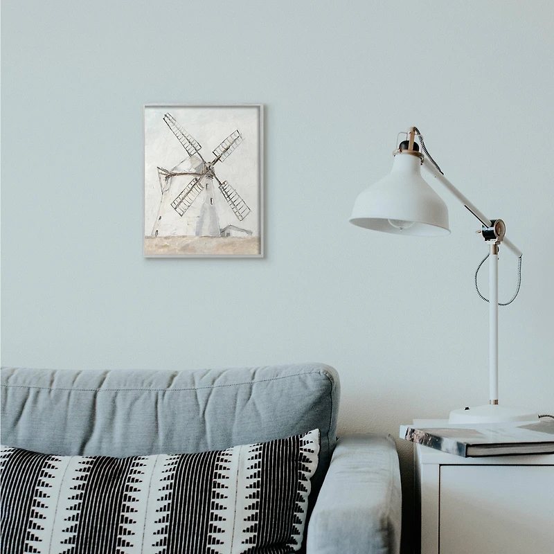 Stupell Industries Windmill Farm Landscape Wall Art Print in Gray Frame