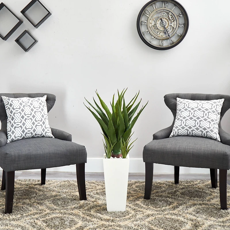 40" Spiky Agave Plant in White Planter