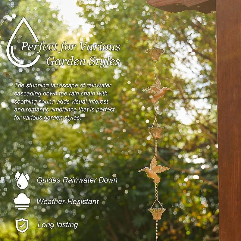 Glitzhome® 8.5ft. Faux Copper Patina Bird & Cup Rain Chain