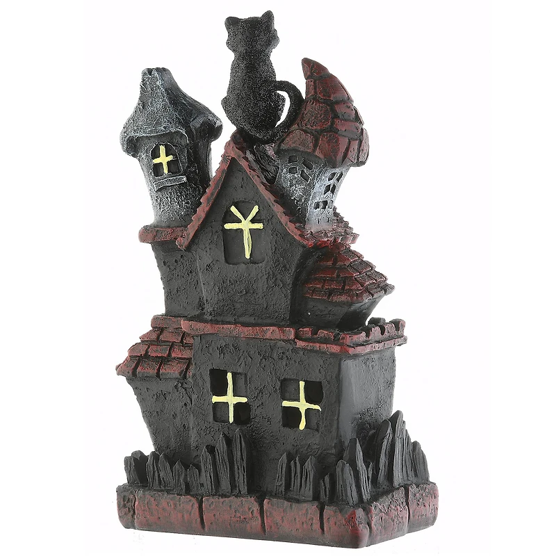 7" Black Cats Haunted House with LED Light