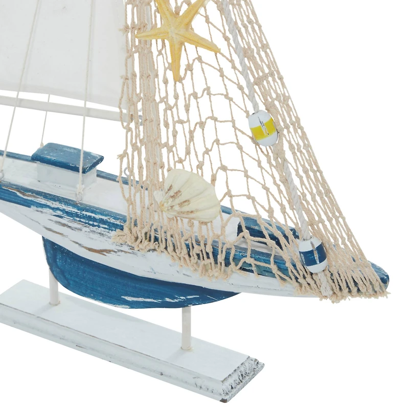White Wood Coastal Sail Boat Sculpture Set