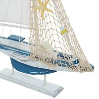 White Wood Coastal Sail Boat Sculpture Set