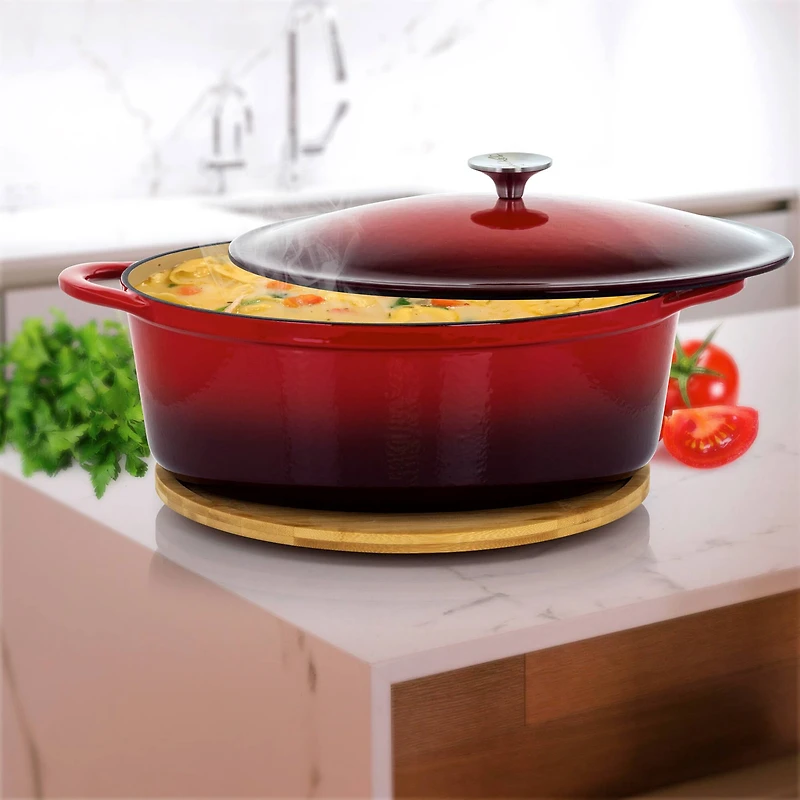 MegaChef 7qt. Red Oval Enameled Cast Iron Casserole