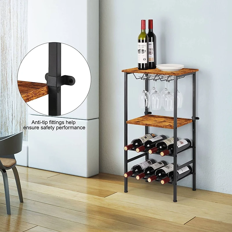 Rustic Brown Freestanding Industrial Wood Wine Rack