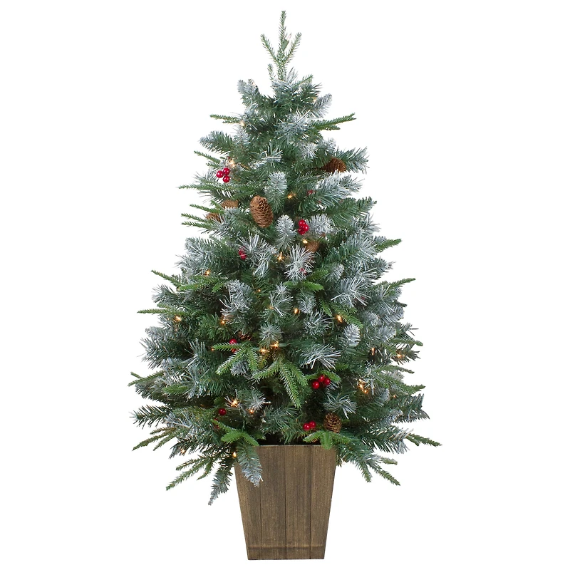 4ft. Pre-Lit Frosted Mixed Berry Pine Artificial Christmas Tree in Decorative Planter, Clear Lights