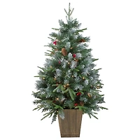 4ft. Pre-Lit Frosted Mixed Berry Pine Artificial Christmas Tree in Decorative Planter, Clear Lights