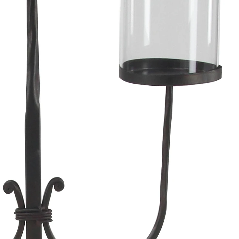 Traditional Black Metal and Glass 3-Light Candelabra, 28" x 15" x 12"