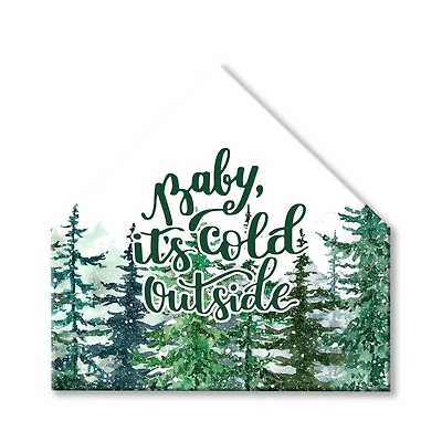 Winter Watercolor Pine Forest House Shaped Canvas Wall Art