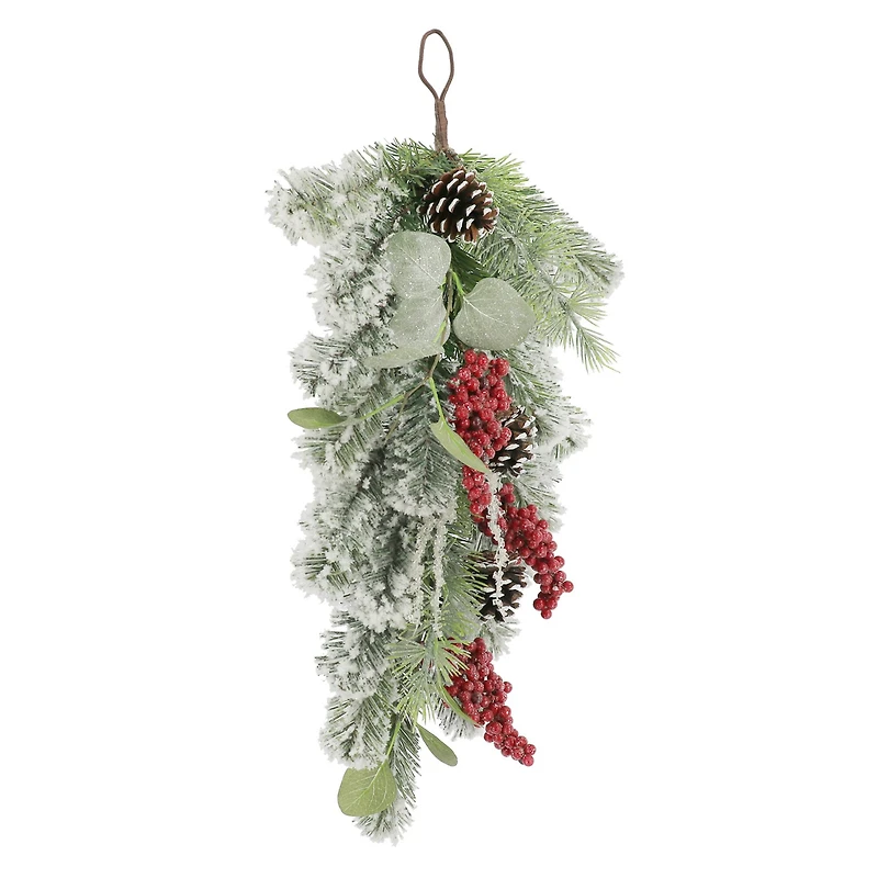 24" Snowy Pine with Red Berry & Pinecone Teardrop by Ashland®