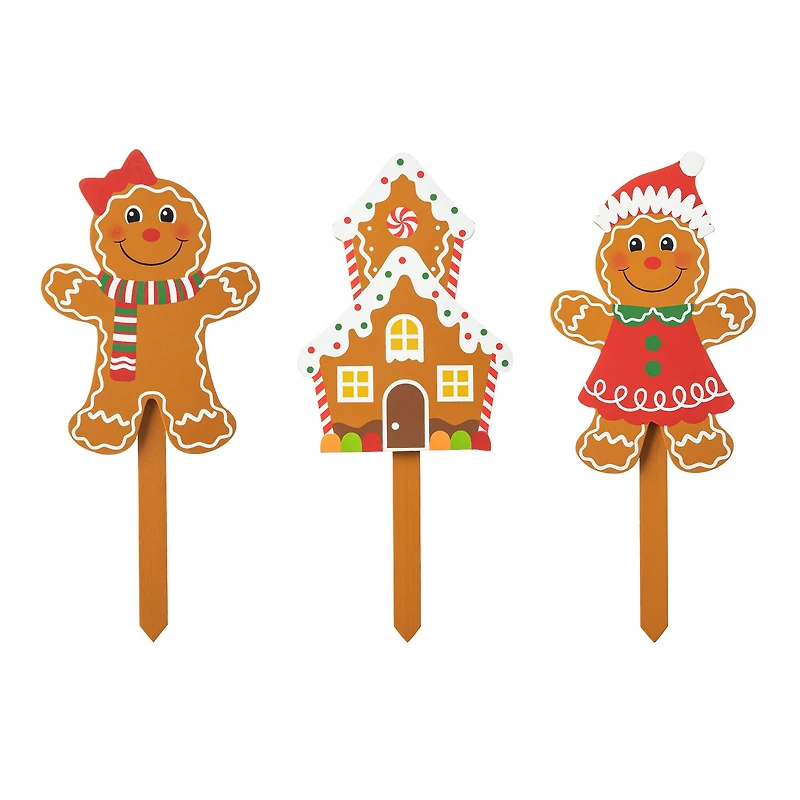 Glitzhome® Wooden Gingerbread Man Yard Stake Set