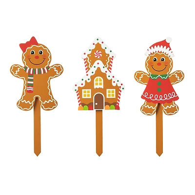 Glitzhome® Wooden Gingerbread Man Yard Stake Set