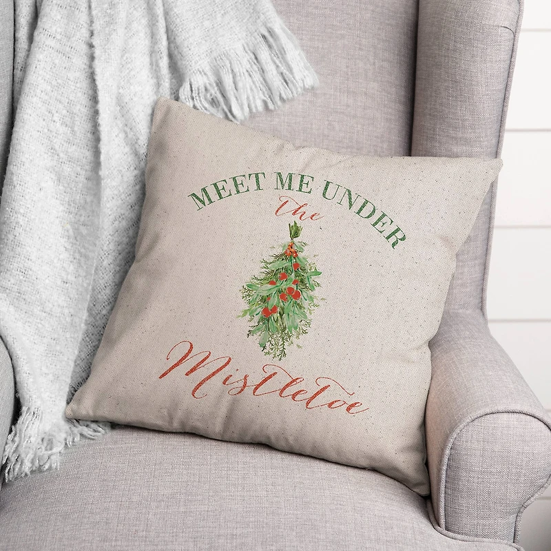 Meet Under Mistletoe 18x18 Throw Pillow