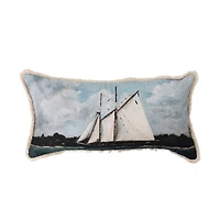 Hello Honey® Sailboat Image Cotton Lumbar Pillow with Fringe