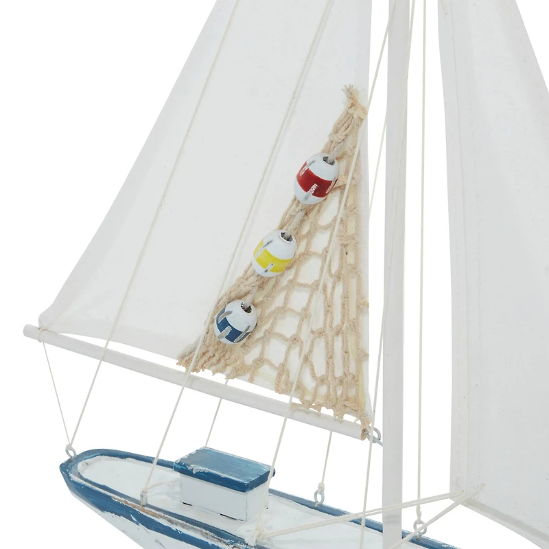 White Wood Coastal Sail Boat Sculpture Set